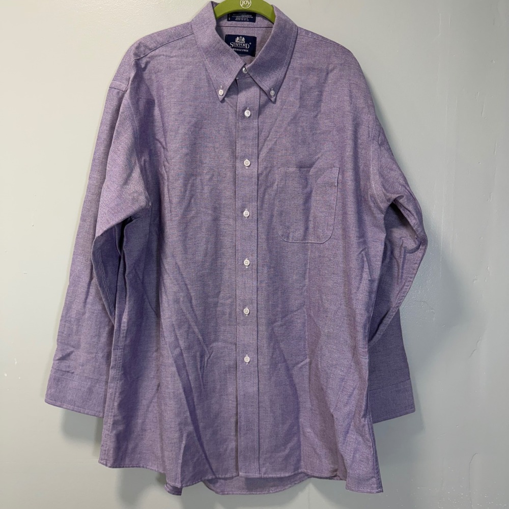 Stafford Mens Wrinkle Free Oxford Button Down Shirt Purple Chambray